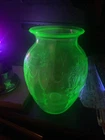 Uranium Green Hocking Depression Glass Vase  8” Ballerina Cameo "GLOWS"