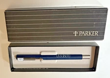 New Vintage Parker Vector Blue Roller Ball Pen In Box; RCA Co Emblem