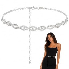 Rhinestone Belt for Women, Sparkly Thin Silver Waist Chain Belt Crystal
