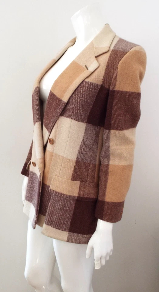 Vintage Giorgio Armani Wool Plaid Tweed Coat Jacket Italy 1980s 90s Small Medium - Image 3 of 4