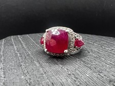 6 Carat Lab Created Cushion Cut Ruby Sterling Silver Ring Size 5.5
