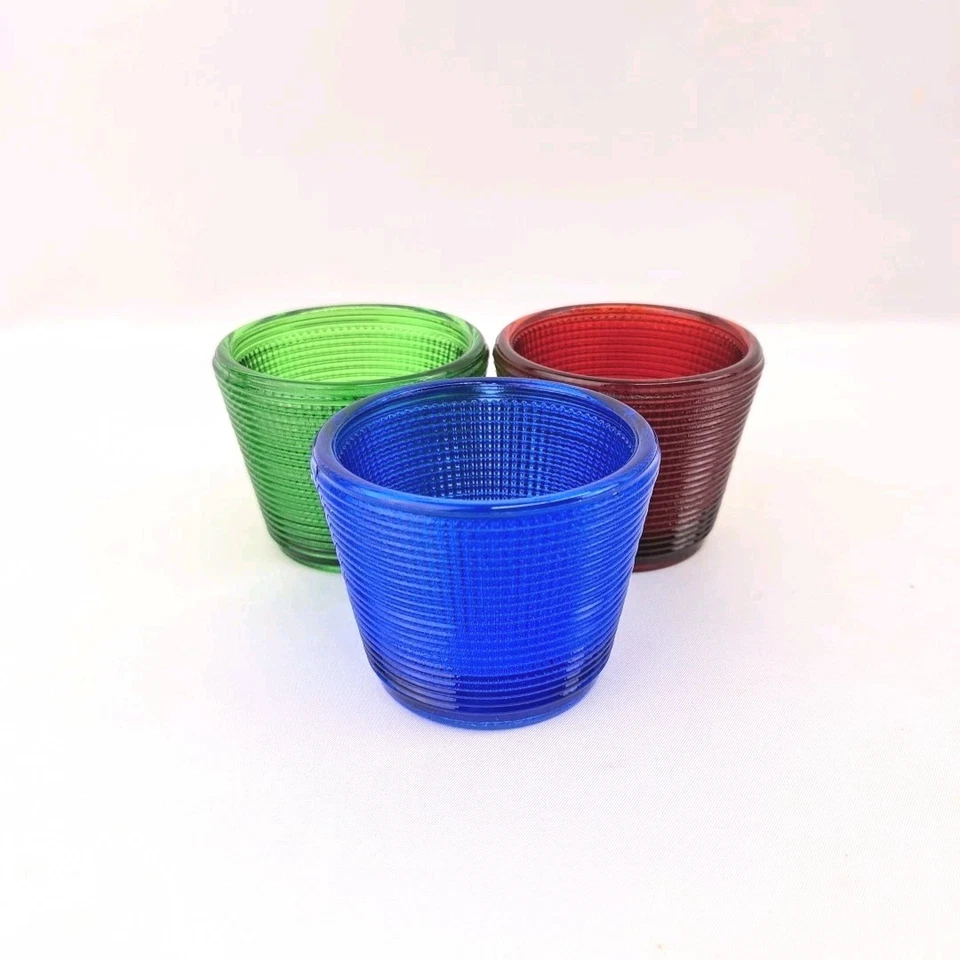 Лот из 3 красных зеленых стеклянных подсвечников Crate And Barrel Votive Tealight - Изображение 2 из 4