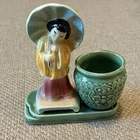 VTG Shawnee Pottery #701 Asian Geisha Girl Planter Green Basket MCM Decor USA