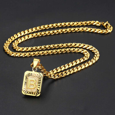 Men Boy Jewelry Gold Filled Initial Letter B Pendant Necklace 5MM