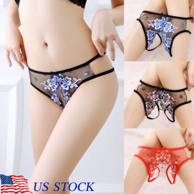 G String Thongs for Women Lace  Briefs Panties Sexy Crothless T-Back Underwear