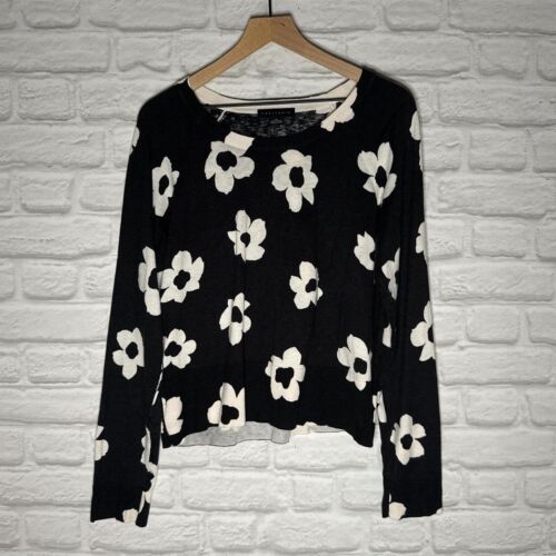 Sanctuary "All Day Long" Sweater Flower Pop Sz XL in Black Floral Collage