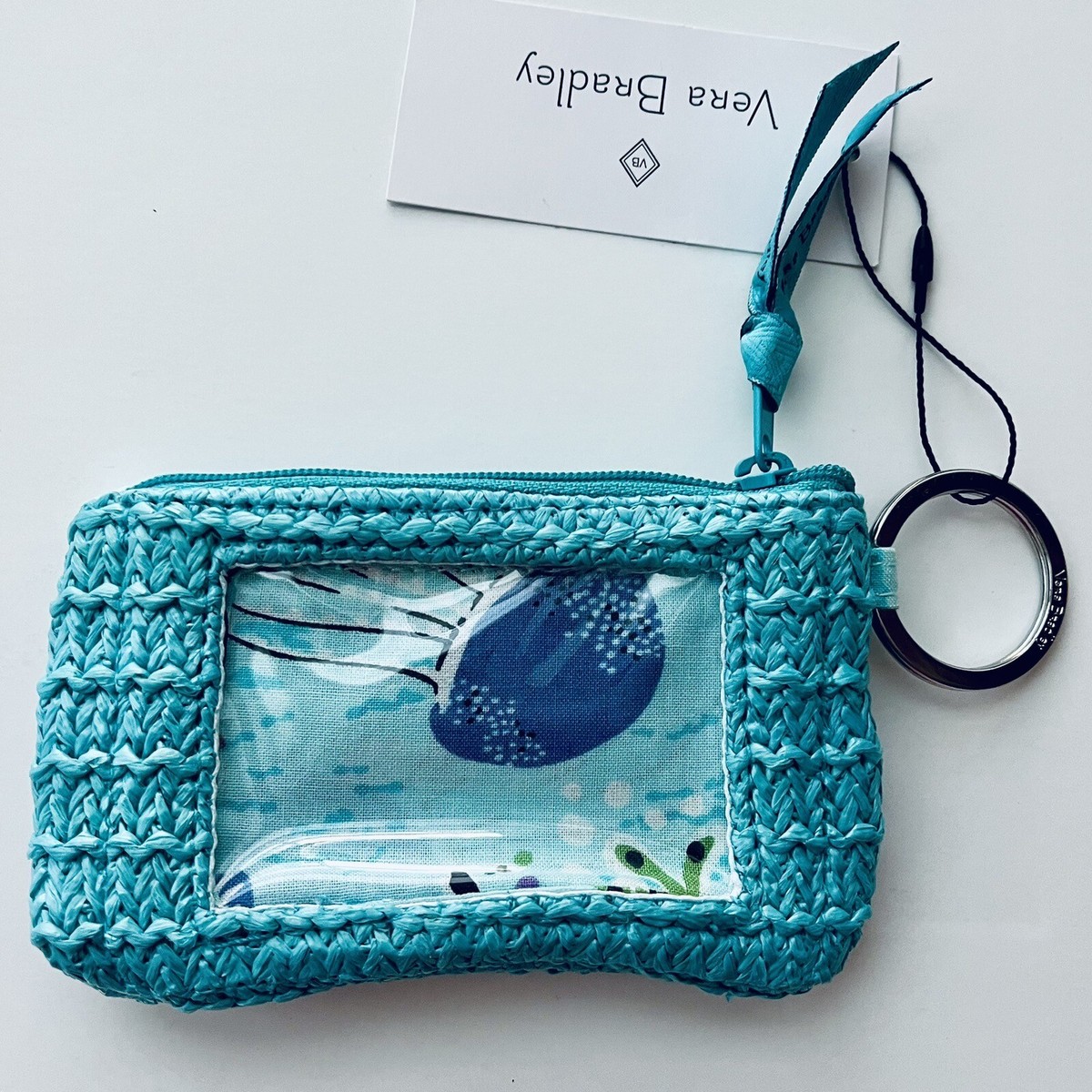 Vera Bradley Straw Antilles Treasure Zip ID Key Case NWT ID Window