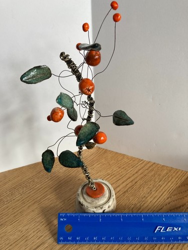 Twisted Wire Art Orange Fruit Tree Sculpture Signed Handmade 9.75" Tall - Picture 16 of 17
