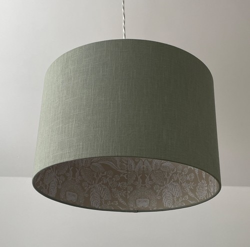 Pantalla Verde Salvia 100% Lino Bosque Beige Liebre Tambor Pantalla - Imagen 2 de 21