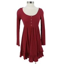 Wild Fable Fit Flare Dress Red Long Sleeve Waffle Knit Ruffle NWT Juniors Small