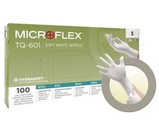 *100-Gloves* MicroFlex Soft White PF Hydrasoft Nitrile Exam Small TQ-601-S