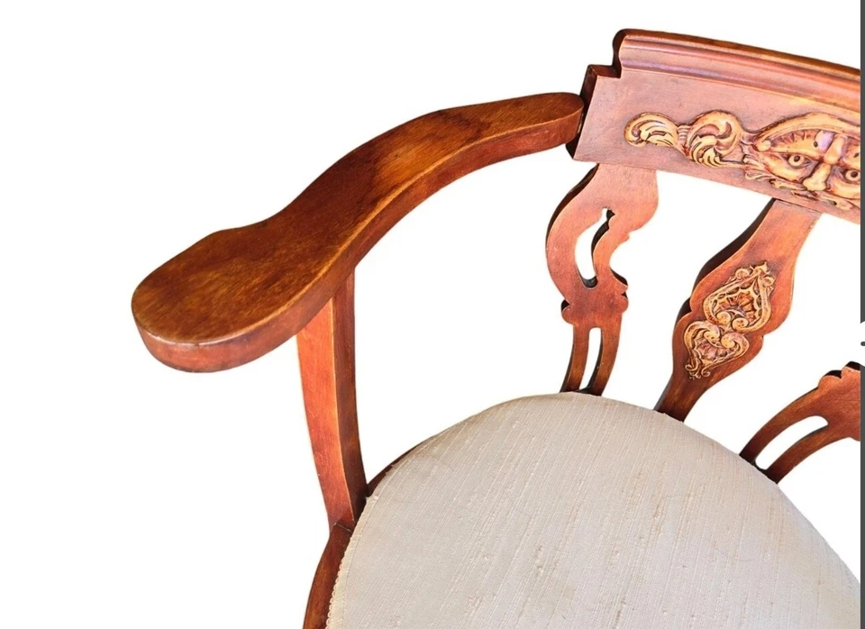 Cadeira de canto antiga vitoriana de mogno - Imagem 2 de 4