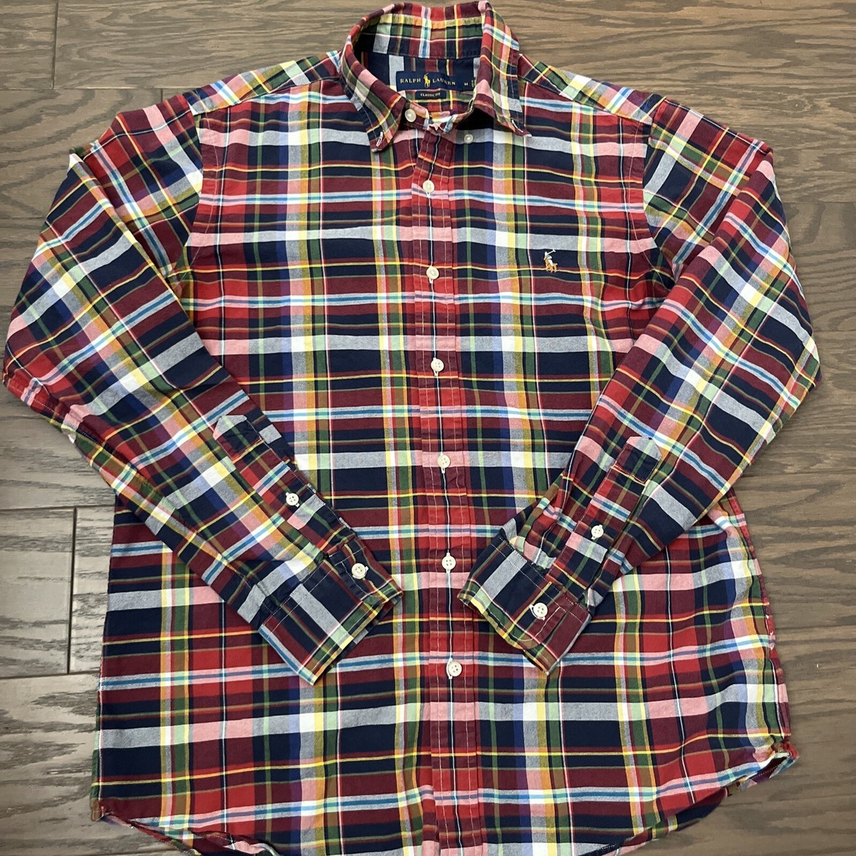 Ralph Lauren Mens Polo Button-Down Oxford Shirt Plaid Clasic Fit Pony  Medium EUC