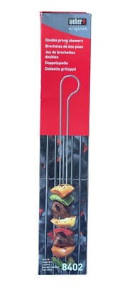 Weber 8402 Spieße Set – 8 Doppelspieße Aus Beschichtetem Stahl, 33 Cm Lang, 2 Zinken, Spülmaschinenfest, Für Fleisch-, Gemüse- & Fruchtspieße, Rutschfest Beim Wenden