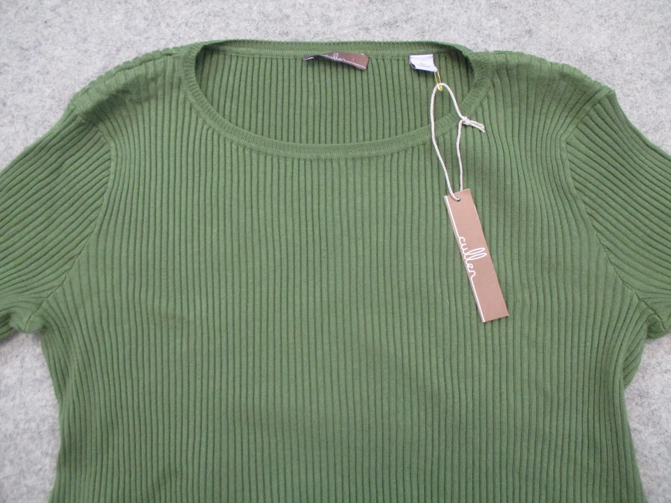 Suéter Cullen Mujer Pequeño Verde Acanalado Cuello Redondo Pullover Elástico Foto 2 de 4