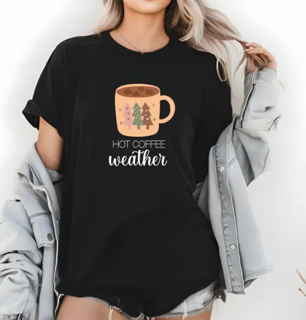 T-Shirt Unisex Fall Coffee Shirt, Coffee weather svg, Cute Fall Shirt, Hot Coffe