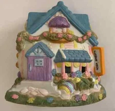 Easter Holiday Tiny Village Flower Shop Bunny Rabbit Home Table Accent Ceramic