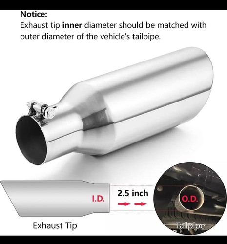 A-KARCK Exhaust Tip 2.5 Inch Inlet, 2.5” Inlet 4” Outlet 12” Long - 第 2/7 張圖片