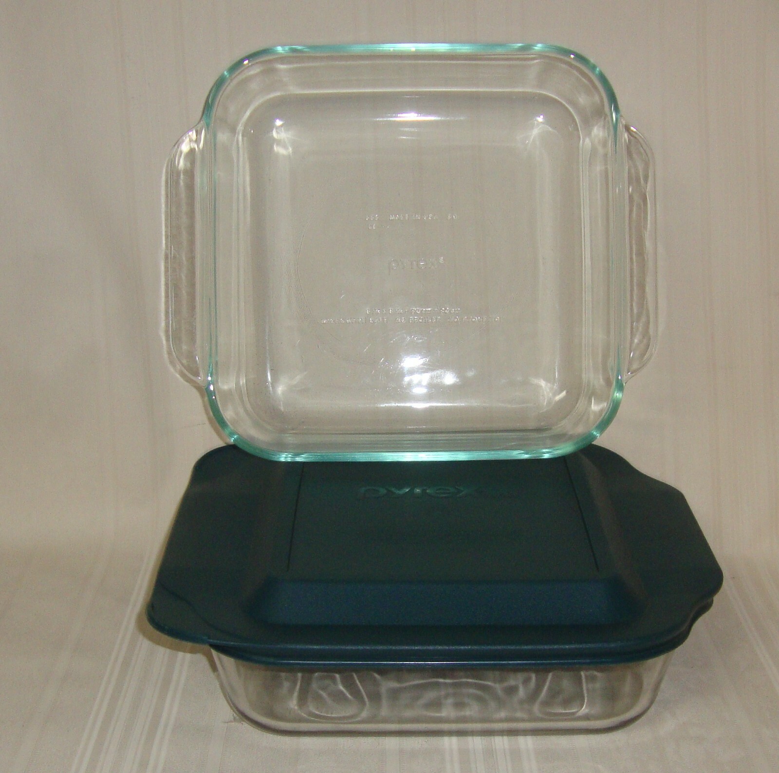 Pyrex Clear Glass Pyrex 222-R & 222 With Lid 2 qt Lot of 2 Baking Dish ...