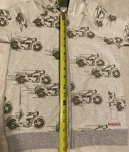 Hudson Boys Gray with Army Green Motorcycle Print Hoodie Jacket. Size 7 - Picture 4 of 7