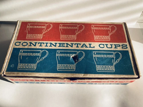 Libbey Gold GREEK KEY Glass Continental Coffee Cups  Vintage w/Box, Set of 6