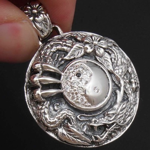 20g YING YANG DRACHE ONYX KRALLE BLUMENKUNST 925 STERLING MASSIV SILBER HERREN ANHÄNGER - Bild 3 von 12