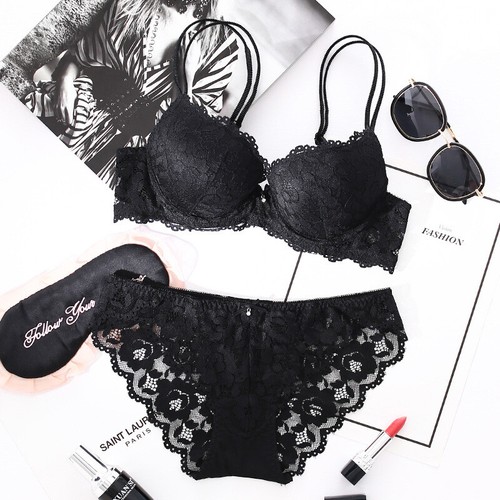Set reggiseno e mutandine in pizzo intimo ricamo lingerie sexy intimo coppa AB - Foto 15 di 49