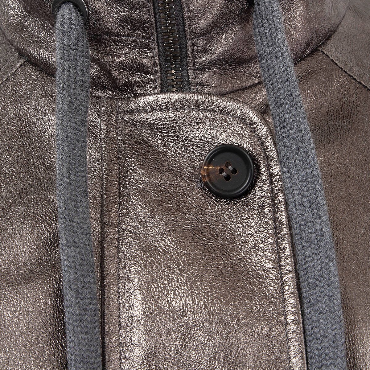 66697 auth BRUNELLO CUCINELLI metallic silver leather MONILI