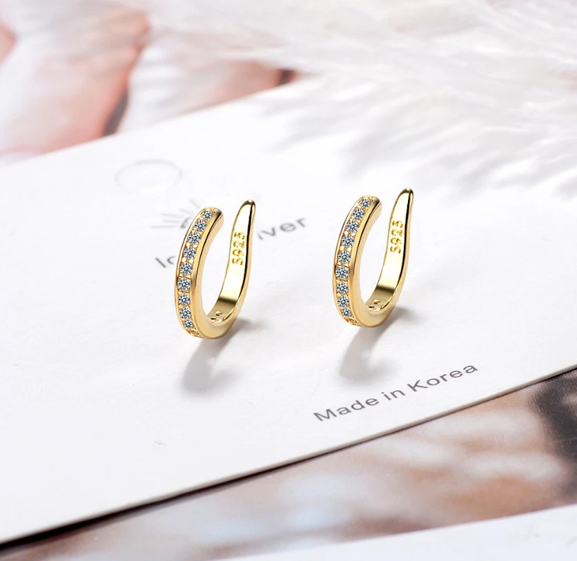 Pendientes de mujer enchapados en plata 925 circonita cúbica sin piercing clip en clips para orejas AF Foto 3 de 4