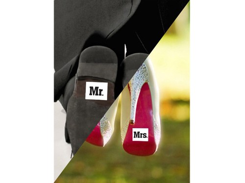 2 Schuhaufkleber Hochzeit 4,5x3,5cm mit Aufschrift Mr. und Mrs. Schuhsticker - Bild 3 von 3