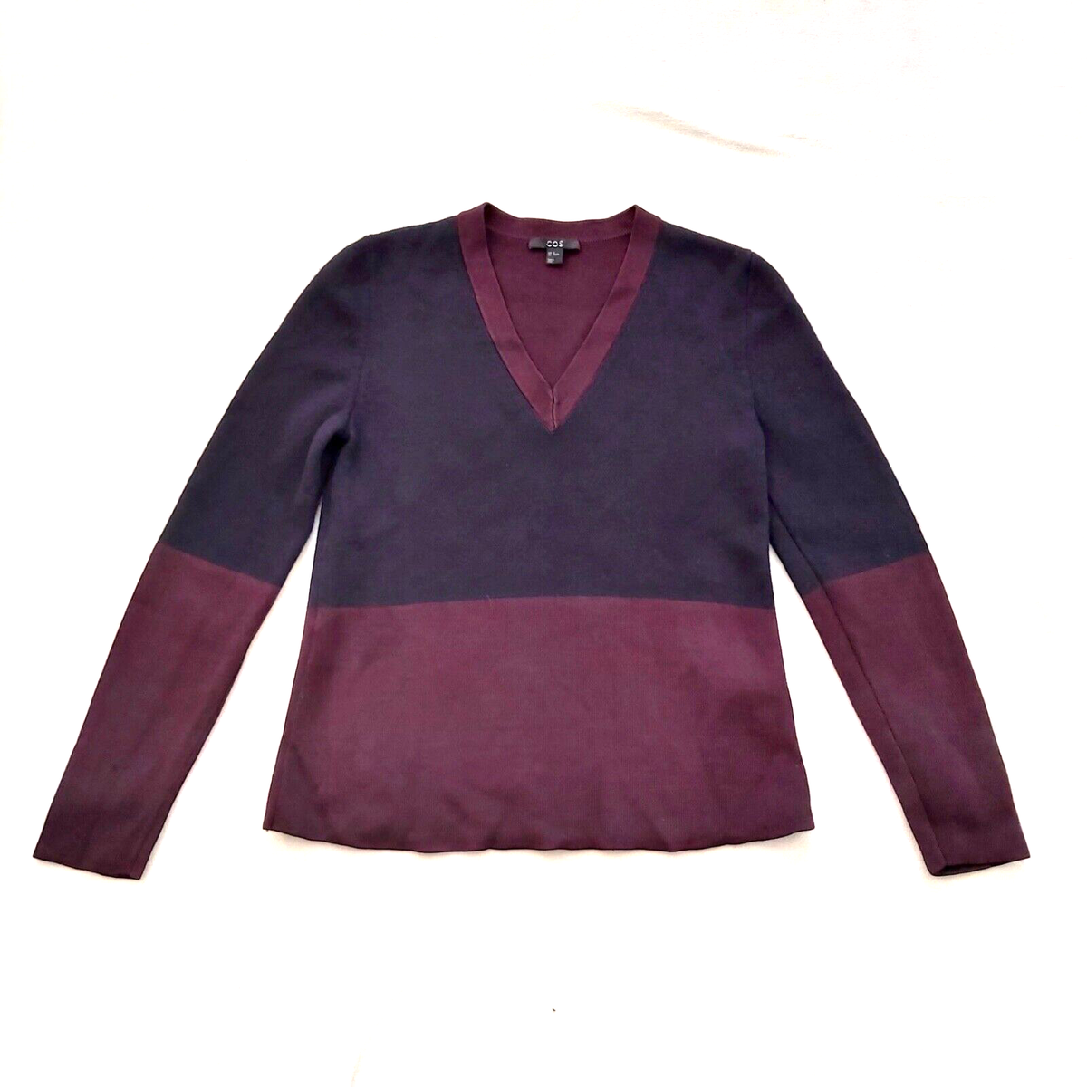 Cos Navy V Neck Jumper COS NEW Wool Blend Colour Block Jumper Dark