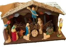 Art Plastic Co "AP"  Christmas NATIVITY SET Manger British Hong Kong 13Pc MIB