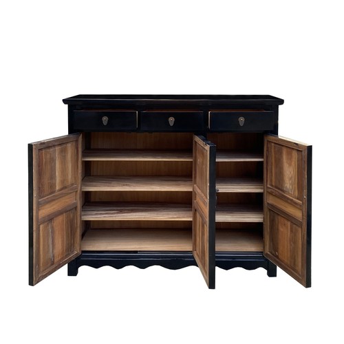 Asian Black Flower Motif Carving Side Table Credenza Storage Cabinet cs7503 - Picture 6 of 6