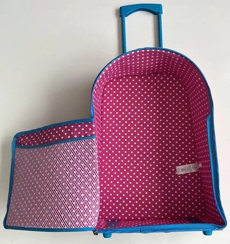 American Girl Pink Polka Dotted Traveling Suitcase Barbie Doll Tote With Wheels - Picture 4 of 8