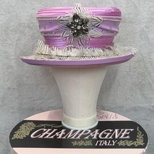 Elite Champagne Top Hat Box Womens Pink Satin Rhinestone Feathers Derby Church