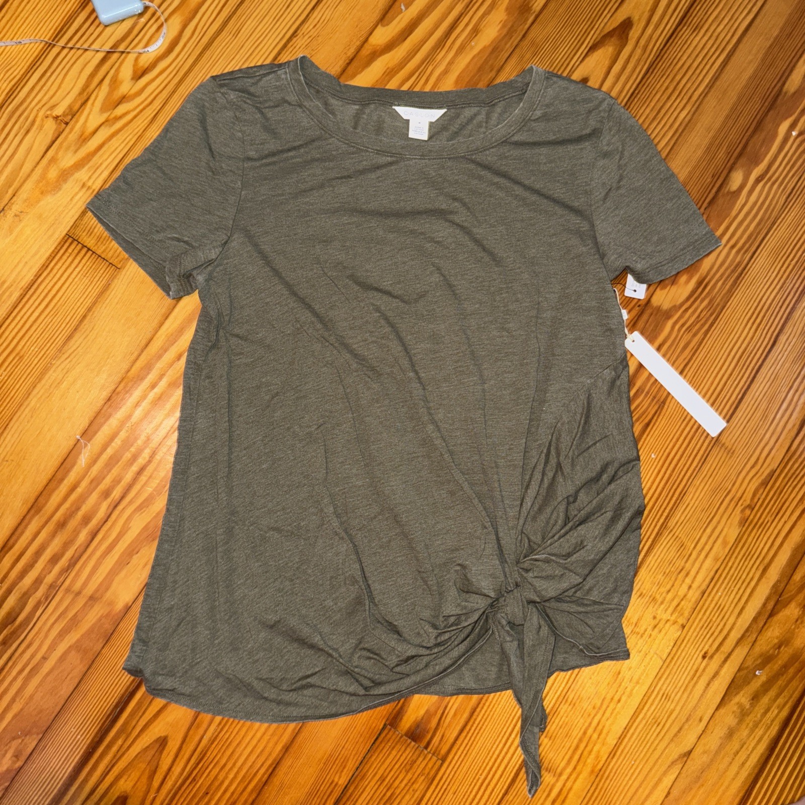 Caslon Women's Olive Tie-Front Short Sleeve T-Shirt Size Medium