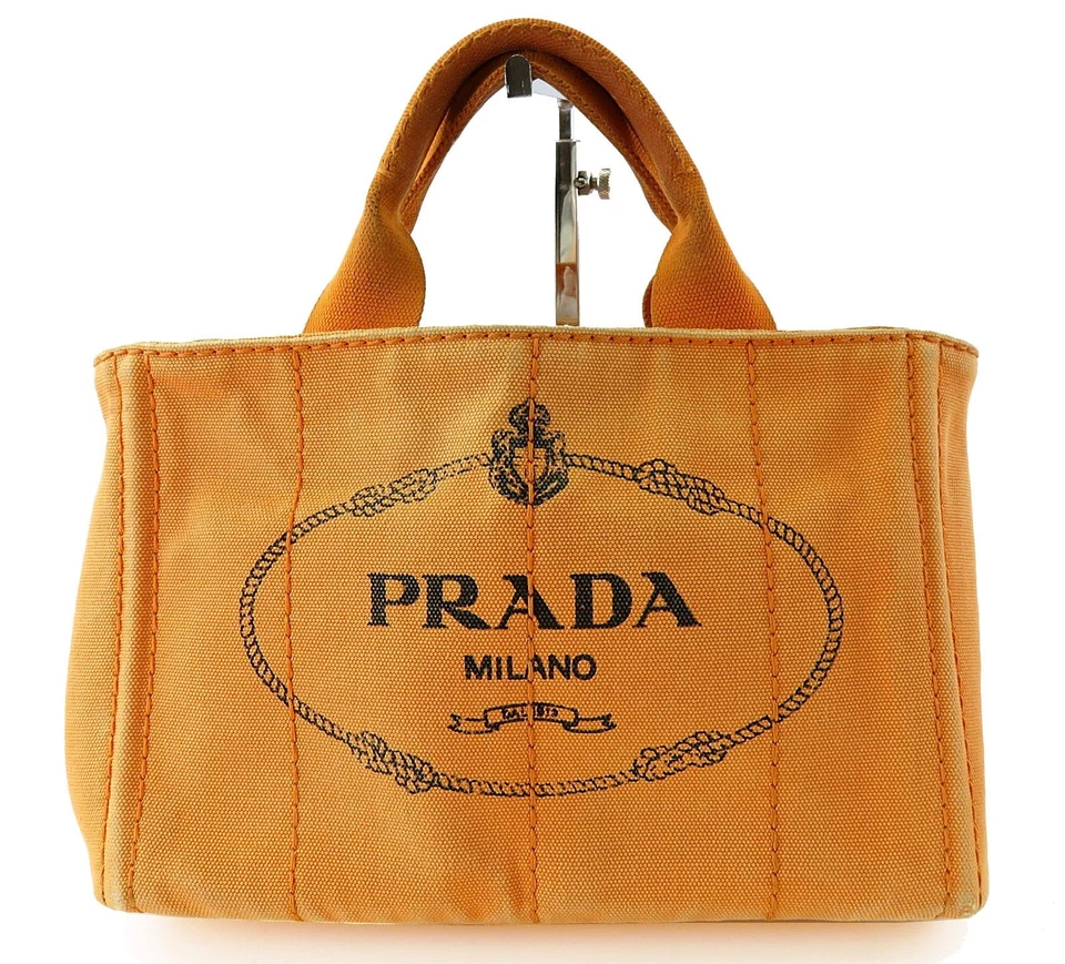 Подлинный PRADA Канапа оранжевый холст ручная сумка с короткими ручками сумочка #62206 - Изображение 2 из 4