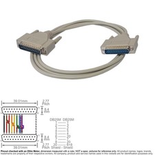 Cable Null Modem DB25 DB 25-Pin Male Male 6FT Serial Crossover Full Control