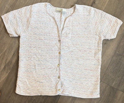 Classic Elements Knit Cardigan Shirt Womens M Short Sleeve Button Up Top Marl  