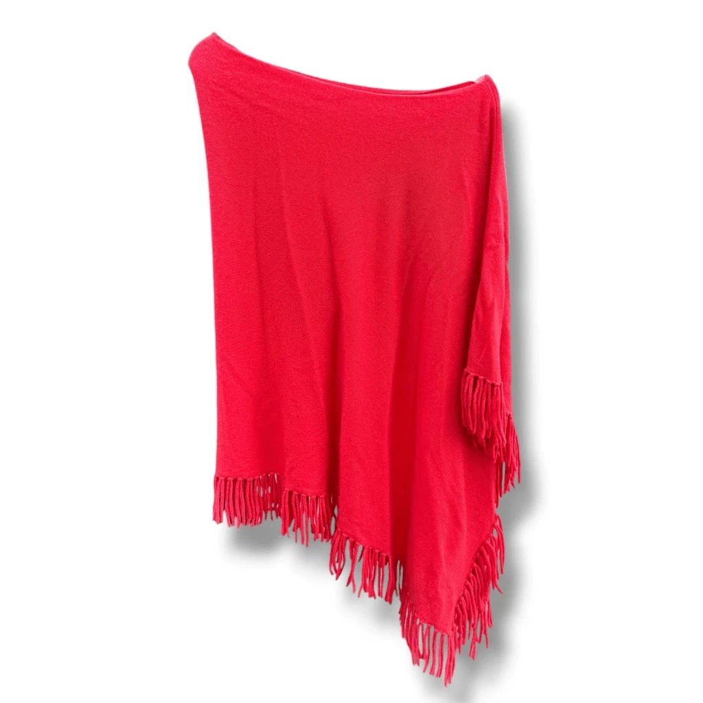 Captiva Cashmere Fringed Poncho in Red-Orange Pull Over Sweater Women’s One Size