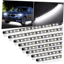8 Pcs Car Led Light Strip IP67 Waterproof 11" Flexible Led Lights - White