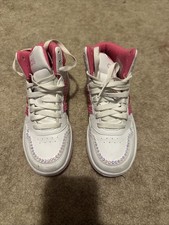 Girls' White High Top Sneakers with Pink Accents and Rhinestone Trim