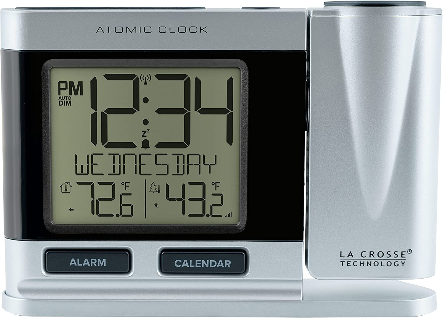 616-12667-INT Silver Atomic Projection Alarm Clock with Temp