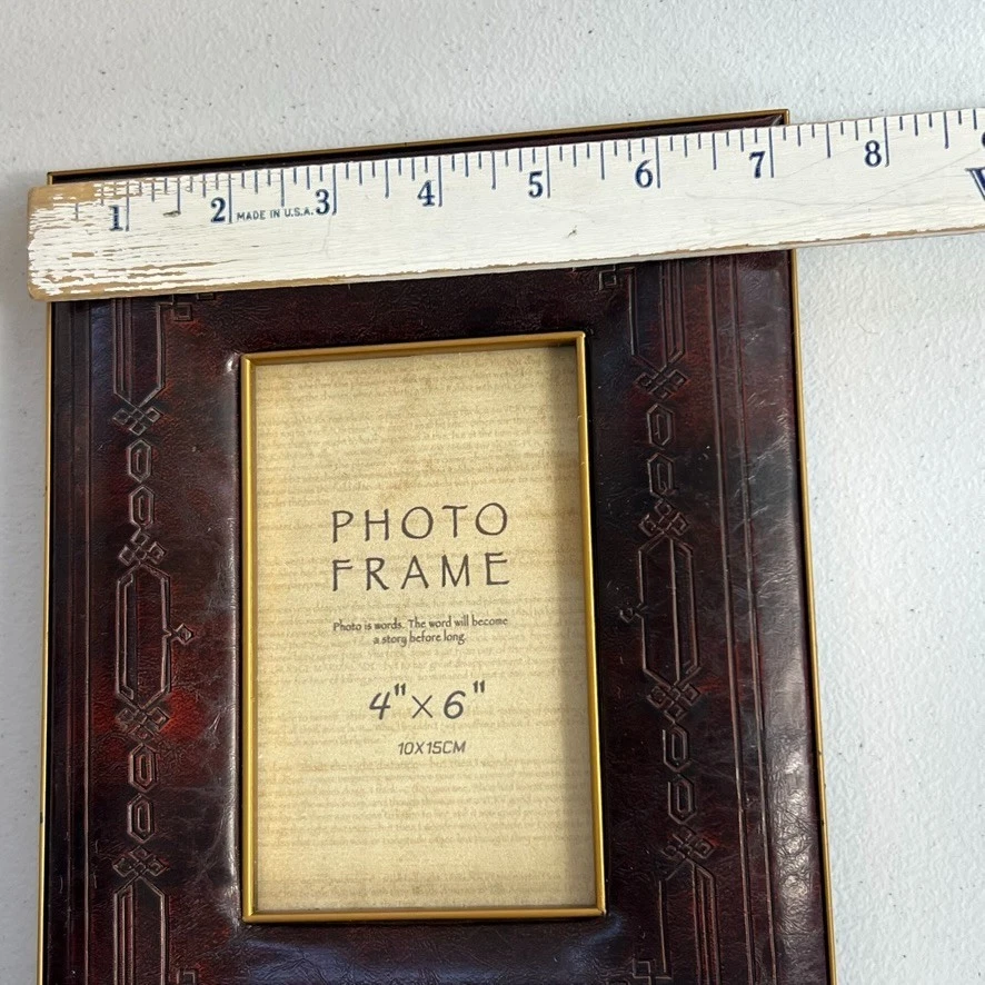 Marco de fotos de cuero 4x6" marrón rojo tallado diseño bordes tooled Foto 4 de 4