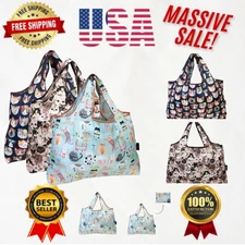 Set of 3 Stylish Eco-Friendly Nylon Reusable Bags for Cat Lovers - Large Size