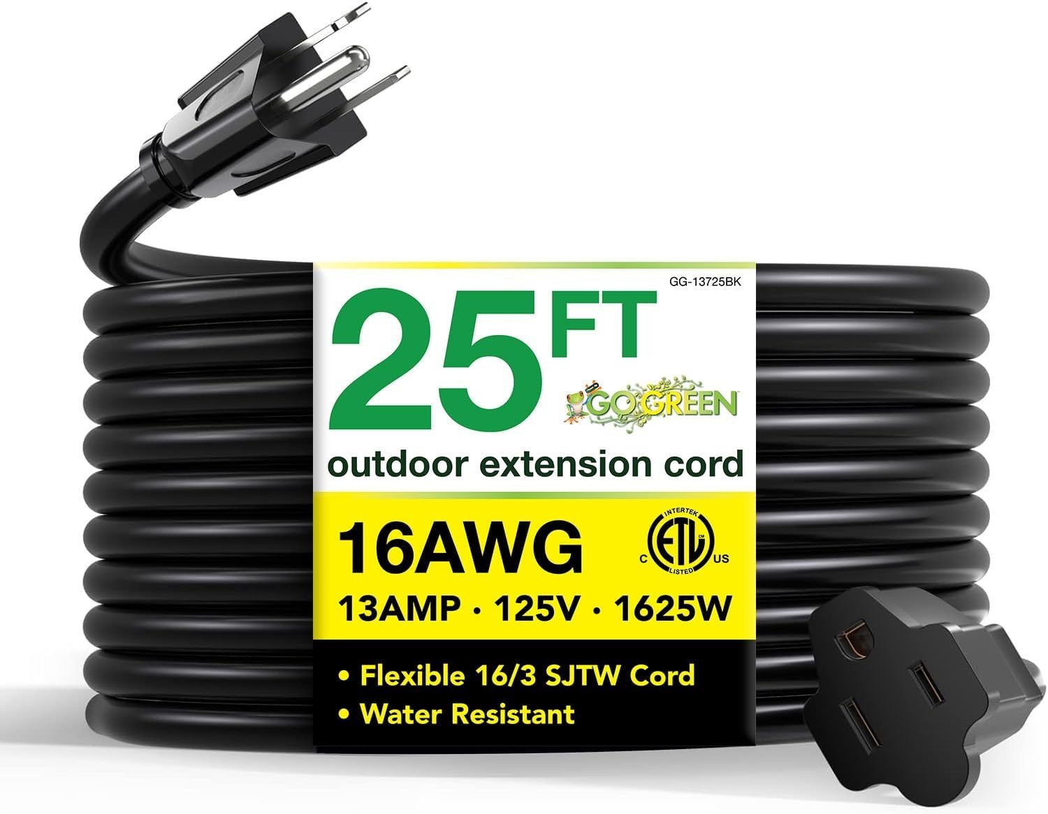 Go Green Power Inc. 16/3 25ft Black Outdoor Extension Cord - Reliable, Heavy ...