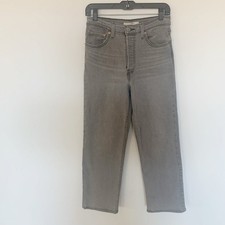 Levi's Ribcage Straight Ankle Jeans Gray Wash Size 27 High Rise Button Fly