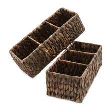 Set of 2 Storage Baskets with 3 Sections, Wicker Bathroom Organizers, Espresso