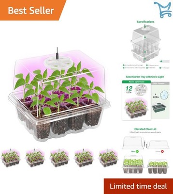 Seed Starter Trays 5 Pack Grow Light Kits with Humidity Domes Clear Cells