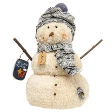 NEW PRIMITIVE SNOWMAN DOLL CHARLIE Welcome Christmas 10.5"Hx7"Wx7"D AGED Winter